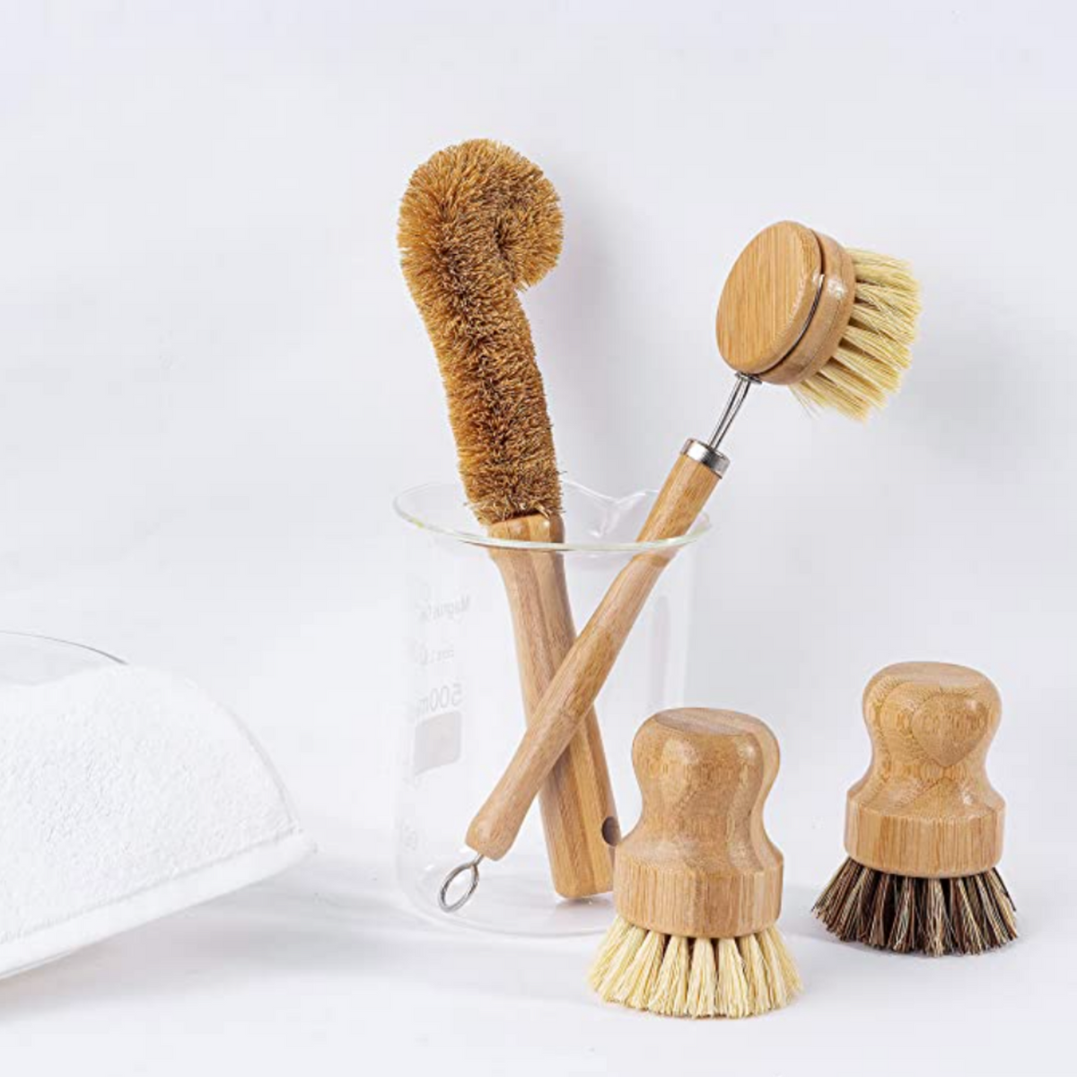 Masthome 3PCS Natural Bamboo Brushes Set for Household Kitchen and Bathroom  Cleaning Recyclable Scrub Brushes Pan Brush Long Handle