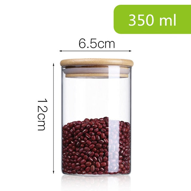 Glass Jar With Bamboo Lid Food Candy Storage Bottles Tea Container Cup Sealing Violetta Mason Jars Kitchen Accessories