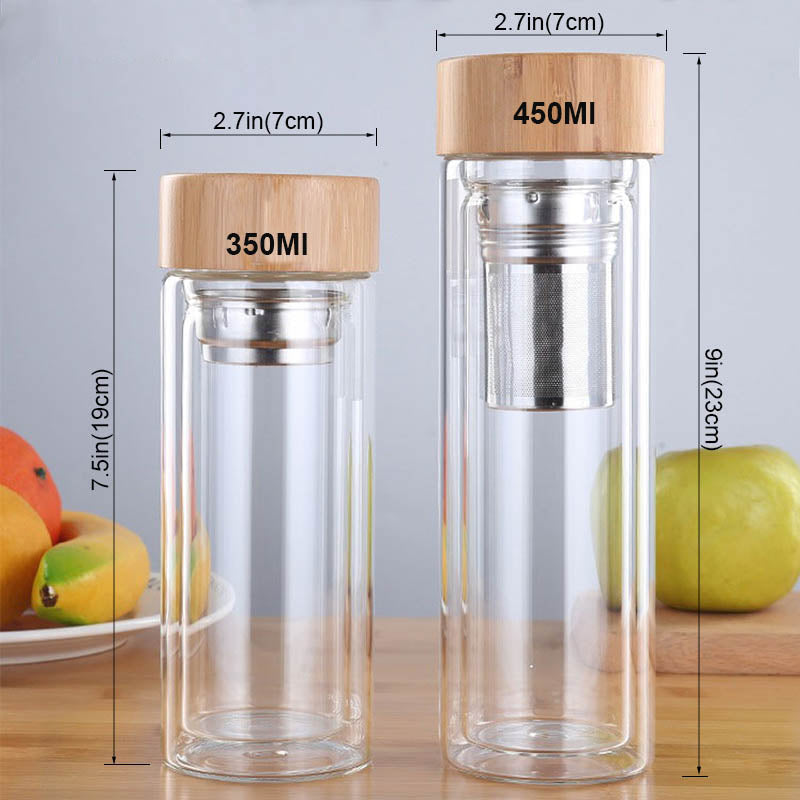 450Ml Glass Water Bottle Anti-scald Double Wall Tea Bottle With Infuser Filter Strainer Office Clear Drinking Bottle - Homemade Tomato