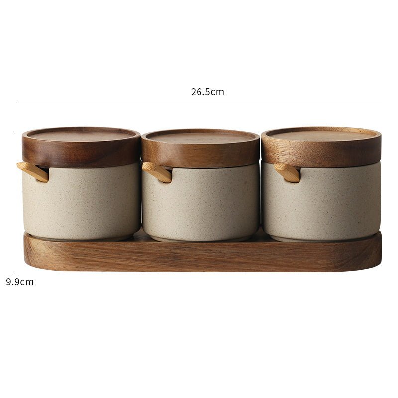 Japanese Kitchen Ceramic Seasoning Pot Condiment Box Set