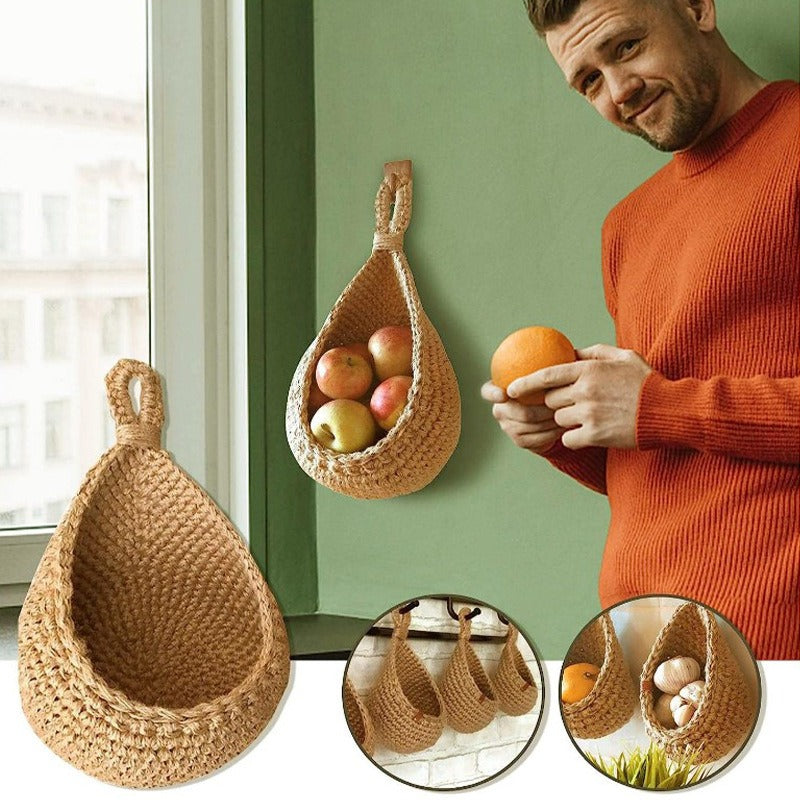 Wall hanging vegetable and fruit basket storage basket Bohemian handmade woven mesh bag kitchen storage tool