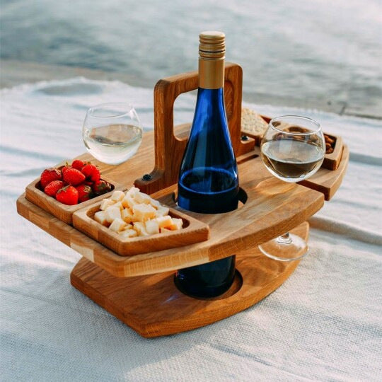 Picnic Table Wine Plate Portable Out Hanging Wine Glasses Fruit Plate Wooden Picnic Table - Homemade Tomato