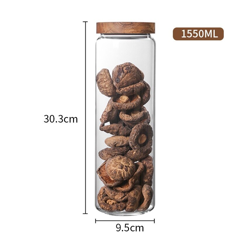 Kitchen Storage Wood Lid Glass Airtight Canister Bottles Jars Food Container Grains Tea Coffee Beans Grains Candy Jar Containers