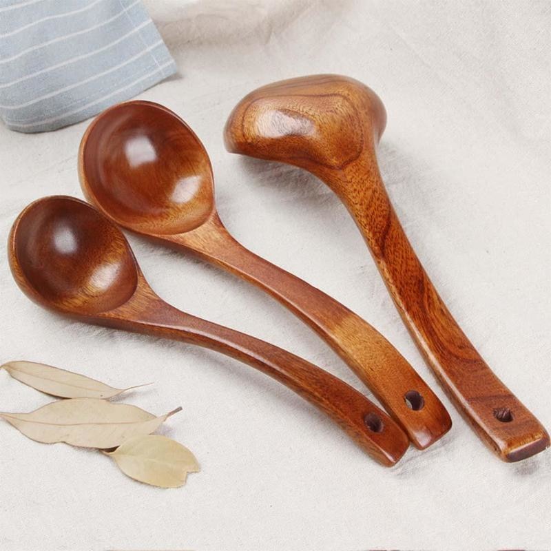 Long Handled Wooden Soup Spoons Bamboo  Wood  Kitchen Cooking Utensil Tools - Homemade Tomato