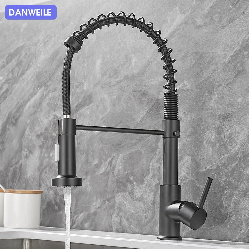 All copper rotatable cold and hot water dual mode sink, kitchen spring faucet