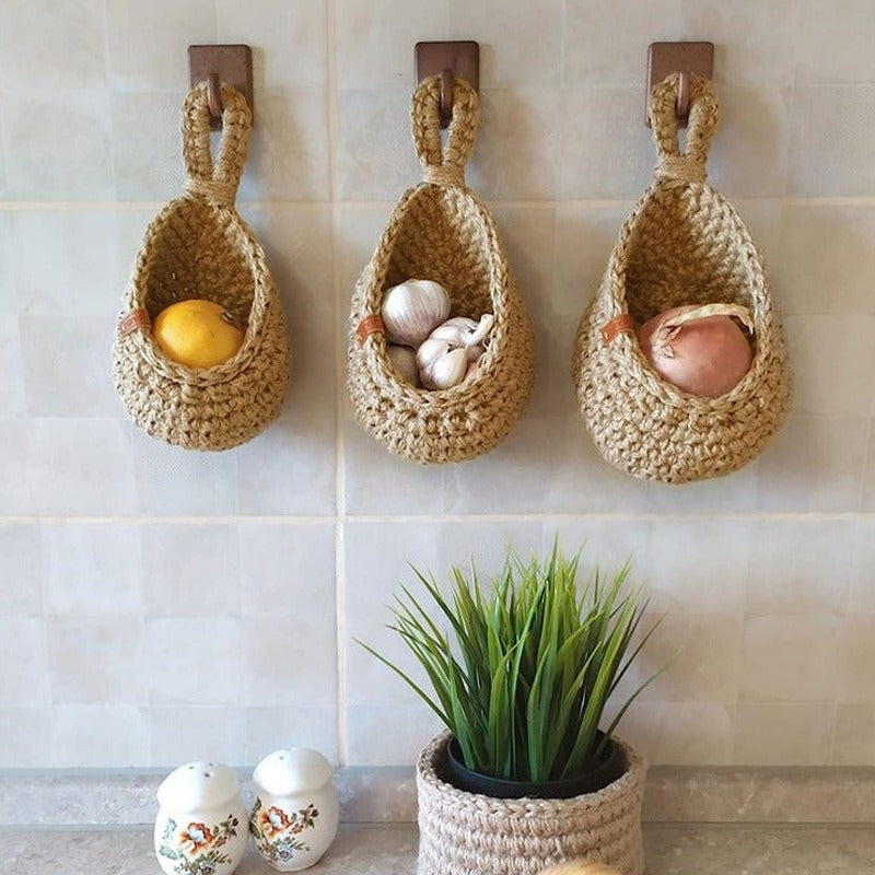 Wall hanging vegetable and fruit basket storage basket Bohemian handmade woven mesh bag kitchen storage tool