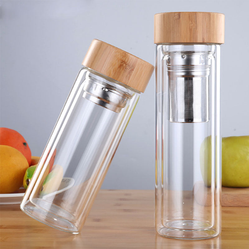 450Ml Glass Water Bottle Anti-scald Double Wall Tea Bottle With Infuser Filter Strainer Office Clear Drinking Bottle - Homemade Tomato