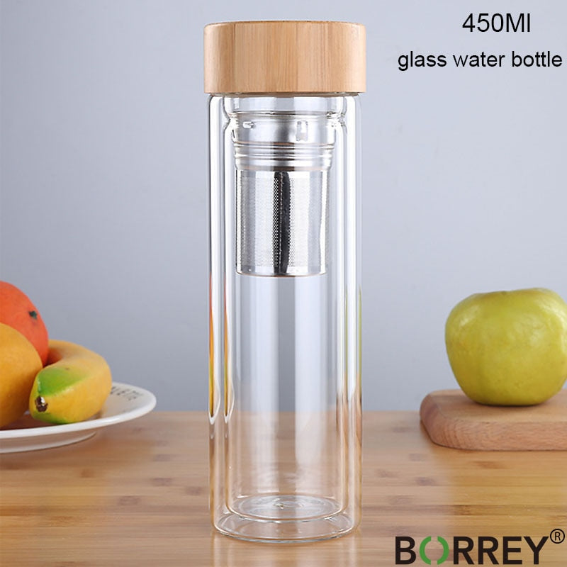 450Ml Glass Water Bottle Anti-scald Double Wall Tea Bottle With Infuser Filter Strainer Office Clear Drinking Bottle - Homemade Tomato