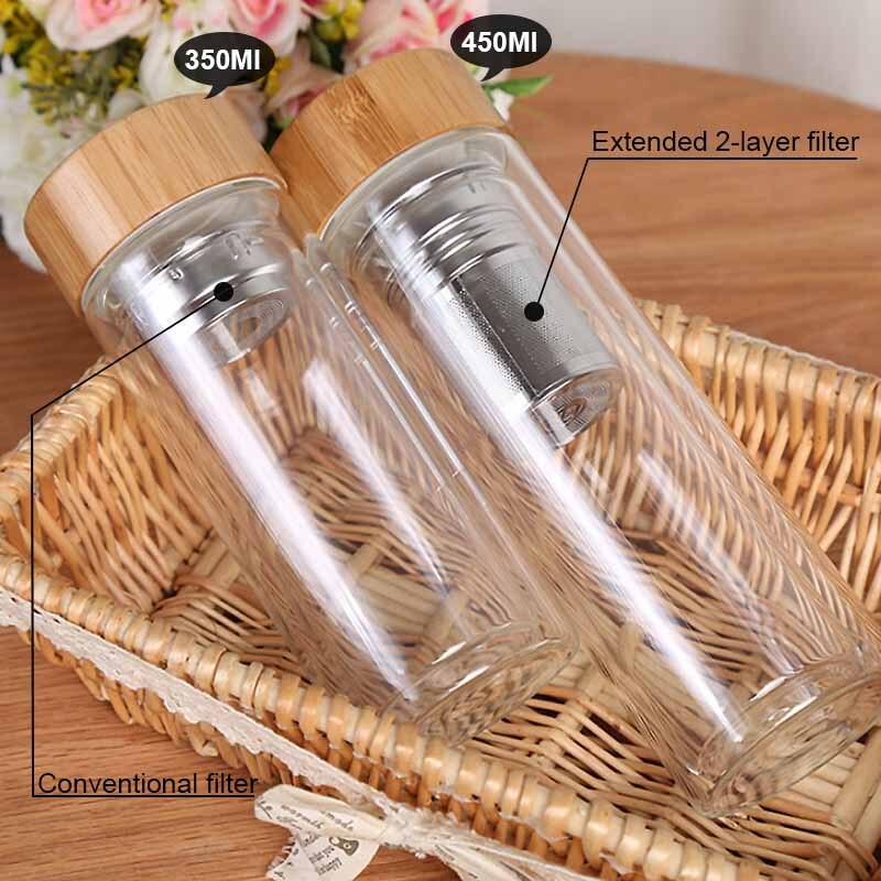 450Ml Glass Water Bottle Anti-scald Double Wall Tea Bottle With Infuser Filter Strainer Office Clear Drinking Bottle - Homemade Tomato